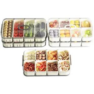 Plastic Clear Divided Food Serving Tray With Lid And Handle Spices Storage Container