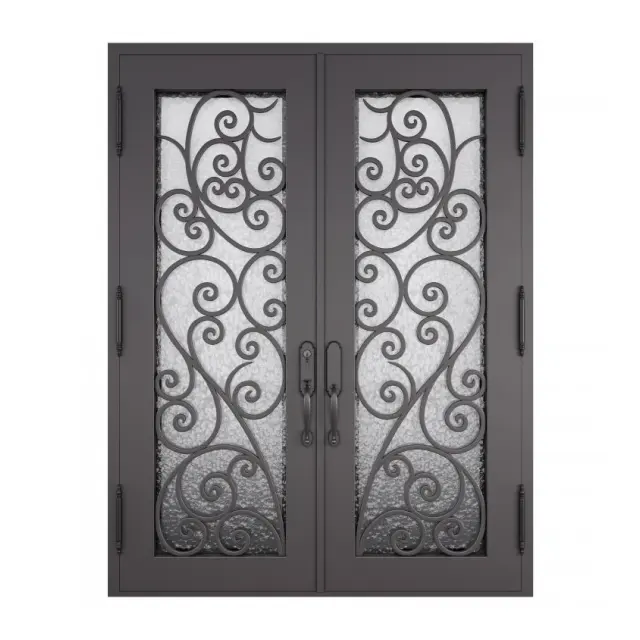 ClassicTuscany Hurricane Style Copper Double Entry Wrought Iron Door Glass Door Gates for House