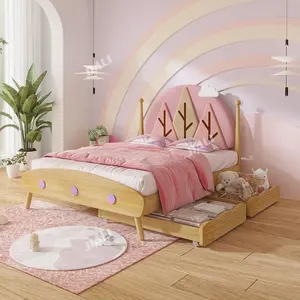 Lit de rangement de luxe en mdf king taille unique pour enfants, meubles pour filles, enfants, avec tiroirs de rangement et matelas