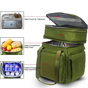 Picnic Camping Green Lunch Box Eco-Friendly Adjustable Tote Bag Insulated Waterproof Lunch Bag Cooler Bag
