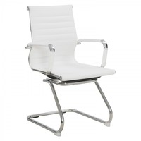 Chaises de réception de bureau à dossier mi-haut en cuir PU avec pieds en métal chromé et base en traîneau, chaises de conférence exécutives avec accoudoirs
