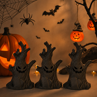 JUNYI Plastik Halloween-Deko Kürbis LED Flammenlose Kerze Geisterbaumstumpf Ornament Grimasen-Gesicht Festliche Dekoration