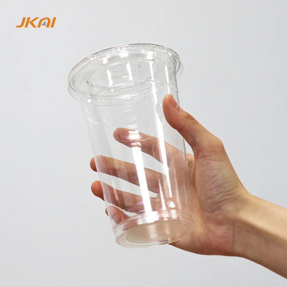 Jkai कस्टम थोक पुनर्चक्रण योग्य बायोडिग्रेडेबल पालतू प्लास्टिक कप का उपयोग रेस्तरां टेकआउट पार्टी दोपहर की चाय के लिए किया जा सकता है