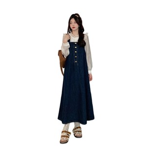 Gonna in denim con bretelle stile coreano da college, da <span class=keywords><strong>donna</strong></span>, per l'inizio dell'autunno, nuovo modello di tendenza di quest'anno, vestito testurizzato - Product Image 5