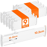 Lifewit – Lot de 9 séparateurs de tiroirs ajustables en plastique, longueur intérieure 35-55 cm, hauteur > 10,5 cm, pour armoire, table à langer, bureau, cuisine