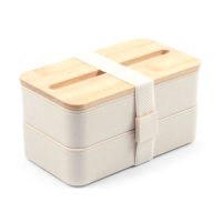 Boîte à lunch double couche avec couvercle en bambou, compatible micro-ondes et cadeaux écologiques pour étudiants, boîte bento pour usage domestique