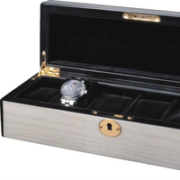 Boîte à montre en bois verrouillable argentée avec intérieur en velours pour montres et accessoires