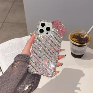 Funda de teléfono con lazo de diamantes de imitación de pantalla completa brillante de moda Coreana de lujo para <span class=keywords><strong>iPhone</strong></span> 16 15pro Max funda de teléfono - Product Image 5