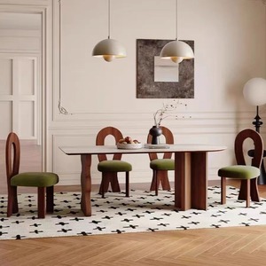 Mesa de Comedor Moderna de Pizarra <span class=keywords><strong>Francesa</strong></span>, Escritorio de <span class=keywords><strong>Isla</strong></span> de Madera Maciza, Mesa de Reuniones Ovalada para Sala de Estar Pequeña - Product Image 1