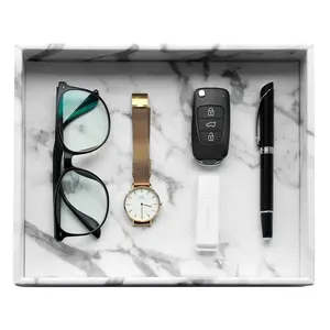 Marmor bedrucktes Leder Desktop Storage Organizer Dekoratives Tablett für Uhren brillen Schmuck