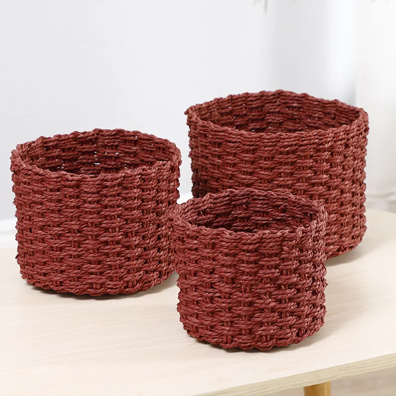 Cesta de venda quente Circular retangular, várias formas Hand Woven Storage Basket para colocar restos de mesa roupas, frutas, plantas