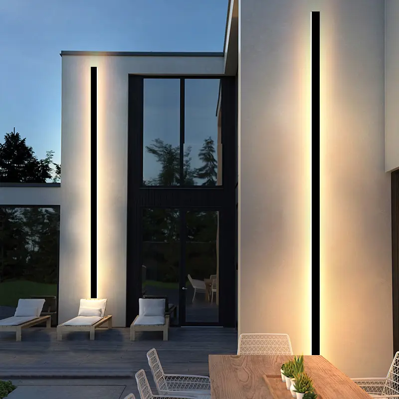 Luz de pared negra minimalista, luz Solar decorativa para interiores y exteriores, lámpara de pared larga LED