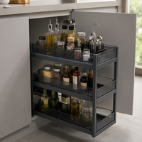 Organisateur coulissant multifonctionnel en verre pour meuble bas, panier de rangement à trois niveaux avec fermeture amortie