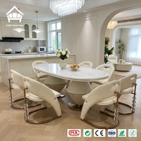 Sculpturale kristallen eetkamerstoelenset met ovale marmeren tafel, restaurantset, geïntegreerde complete huisinrichting, hotelproject