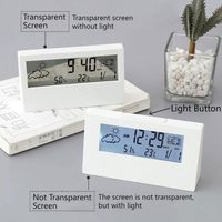 Station météo numérique LCD transparente en gros avec fonction snooze, calendrier électronique et affichage de la température pour bureau