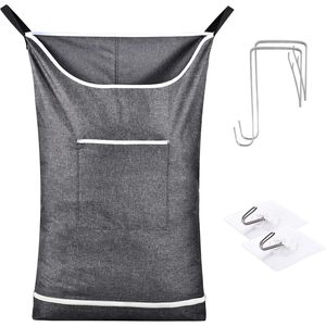 Cesto para Ropa Sucia Colgante, Gris, Rectangular, con Cierre de Cremallera, para Montar en la Pared detrás de la Puerta, con Ganchos para Almacenamiento de Ropa - Product Image 1