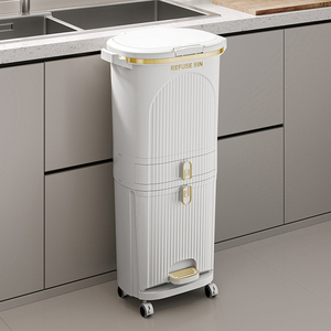 Cubo de basura de cocina con pedal y ruedas para movilidad, contenedor de plástico para almacenamiento, botes de basura de plástico - Product Image 6