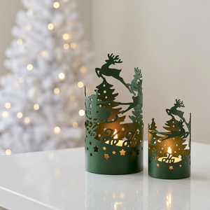 Últimas Novedades en Decoración Navideña para el Hogar, Luces Decorativas Verdes con Diseño de Trineo de Santa Claus, Portavelas - Product Image 1