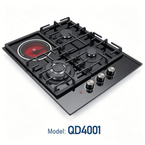 Table de cuisson à <span class=keywords><strong>gaz</strong></span> en verre trempé 4 brûleurs, plaque de cuisson électrique à <span class=keywords><strong>induction</strong></span> intégrée infrarouge avec support en fonte pour casseroles - Product Image 3