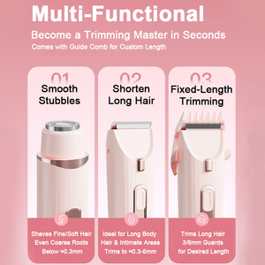 ماكينة إزالة الشعر الكهربائية المحمولة 2 في 1 للرجال والنساء، ماكينة حلاقة وتشذيب شعر الجسم برأس مزدوج دوار للمناطق الحساسة والبيكيني والوجه والساقين والذراعين - Product Image 4