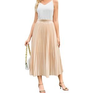 Jupe plissée mi-longue FOXA pour femme, taille haute, coupe trapèze, taille élastique, légère, décontractée, élégante, pour l'été et le travail - Product Image 2