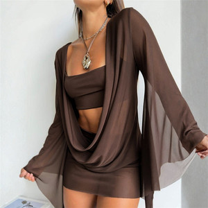 Vestido de verano sexy transparente para mujer, con cuello bajo, sin espalda, manga acampanada, estilo coquette, para fiesta de medianoche, ajustado al cuerpo. - Product Image 2
