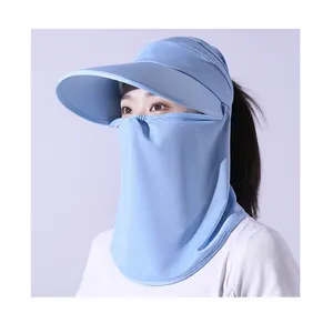 Chapeau de <span class=keywords><strong>soleil</strong></span> à large bord pour femmes OEM avec couverture de visage détachable Chapeau d'été extérieur avec protection UV Queue de cheval Chapeau de pêche à séchage rapide - Product Image 1