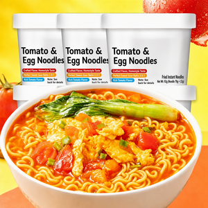 Sopa Instantánea de Tomate y Huevo, <span class=keywords><strong>Ramen</strong></span> Cremoso con Caldo Espeso, Trozos de Huevo Real y Tomate, Preparación en 5 Minutos, Venta al por Mayor, OEM - Product Image 2