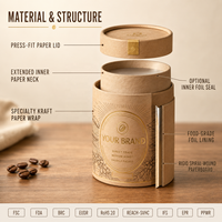 Emballage en tube cylindrique en papier kraft sur mesure OEM, canister biodégradable FSC pour coffrets cadeaux de café et de thé