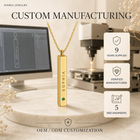 Collier personnalisé en acier inoxydable plaqué or 18 carats Xinrui avec nom et barre verticale 3D, bijou avec pierre de naissance, étanche, cadeau