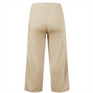 Pantalones de chándal de pierna ancha para mujer, de cintura alta, con cordón elástico, ajuste holgado informal, de longitud completa, de color liso, de punto, con bolsillos - Product Image 4