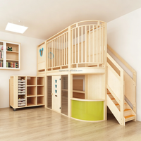 Structure de jeu intérieure en bois pour usage commercial, en contreplaqué de bouleau, avec doubles toboggans rembourrés, maisonnette pour enfants pour grande maternelle