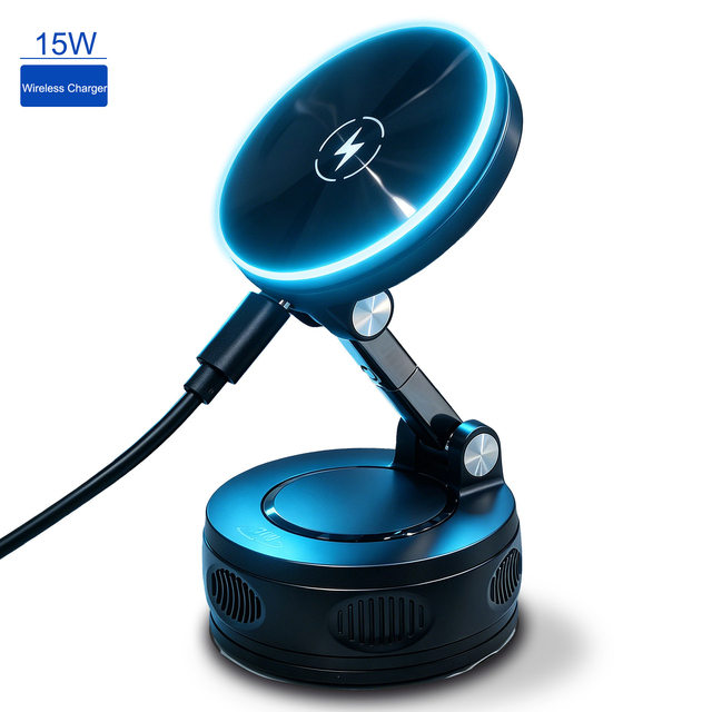 Factory Upgraded Magnetic Foldable Vacuum Suction Phone Wireless Charger 360 Rotatable Car Mount Strong Adsorption Charger