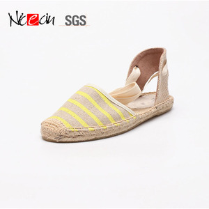 Nouveau d'été <span class=keywords><strong>à</strong></span> <span class=keywords><strong>lacets</strong></span> flats talon compensé toile lin rayé sandales chaussures pour femmes <span class=keywords><strong>espadrilles</strong></span> femme - Product Image 2