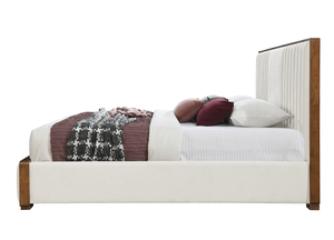 Modern Queen Size Adjustable Convertible Beige Chenille & Walnut Finish Luxurious <b>Bed</b> - Product Image 3