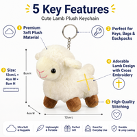 Zaves 2026 Nouveau Design Peluche Agneau Blanc Écologique Durable Sacs d'école Clés Premium Mignon Doux Animal Brodé en Croix