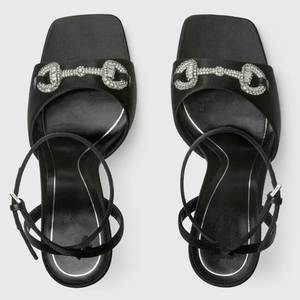 Sandales à talons hauts pour femmes, en soie, à bout carré ouvert, avec bride de cheville, style escarpins, ornées de chaînes de diamants, pour tenues sexy - Product Image 6