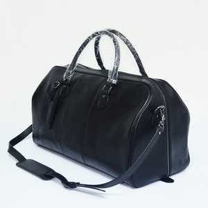 กระเป๋าเดินทางแบบนิ่มหนังแท้สีดำสำหรับผู้ชายผู้หญิง30-40L ขนาดใหญ่ทนทาน - Product Image 2