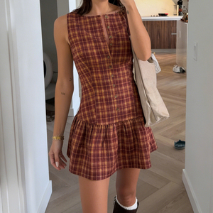 Robe à manches longues à rayures de style universitaire vintage à la mode avec une taille cintrée et une jupe trapèze - Product Image 5