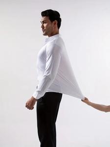 Taglie forti Top tinta unita Stretch antirughe senza stiratura colletto a maniche lunghe camicia da uomo - Product Image 2