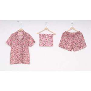 Ensemble 2 pièces décontracté pour femme, automne 2024, 100 % coton tissé, motif floral, respirant, taille élastique, manches courtes, imprimé au bloc, lavable en machine - Product Image 5