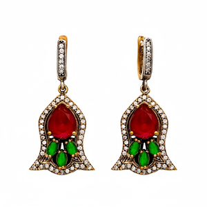 Boucles d'oreilles en émeraude authentique en forme de poire, fabrication artisanale turque, bijoux en argent sterling 925 - Product Image 2