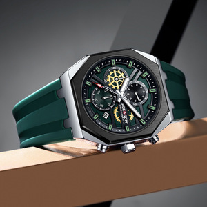 นาฬิกาข้อมือผู้ชาย AOCASDIY รุ่น Octagon Chronograph ตัวเรือนสแตนเลส สายซิลิโคนสีน้ำเงิน นาฬิกาควอตซ์แบบอนาล็อก สปอร์ต ขนาด 45 มม. - Product Image 6