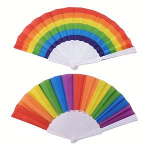 Éventail pliant en tissu côtelé en plastique arc-en-ciel avec logo personnalisé, éventail pliant pour la fierté gay, éventail en plastique pour la décoration - Product Image 3