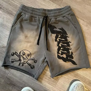 <span class=keywords><strong>Pantalones</strong></span> <span class=keywords><strong>Cortos</strong></span> de Algodón para Hombre, Estilo Vintage, Desgastados, con Estampado Puff, Bordados, Lavado Ácido, Fabricante Personalizado - Product Image 3