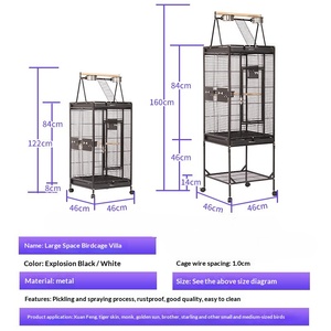 Jaula de Metal de Acero Inoxidable Negra para Pájaros, Canarios, Loros Grandes, Venta al por Mayor - Product Image 5