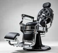 Fauteuil de barbier hydraulique inclinable en cuir noir capitonné vintage de haute qualité pour salon de coiffure masculin