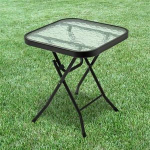 Mesa Auxiliar Plegable para Patio Exterior con Tapa de Vidrio Templado para Jardín, Césped, Balcón, Piscina - Product Image 5