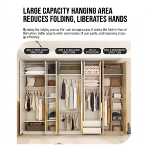 Modern Minimalist Wardrobe 4-6 Door Floor To Ceiling White Glass Door Space Saving <b>Bedroom</b> Storage Hinged Door Design - Product Image 2