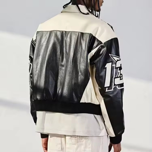 Chaquetas Bomber de Cuero Sintético para <span class=keywords><strong>Hombre</strong></span>, Estilo Motero, Personalizadas con Impresión en Pantalla y Puff Printing, Diseño Cuadrado, OEM ODM - Product Image 2